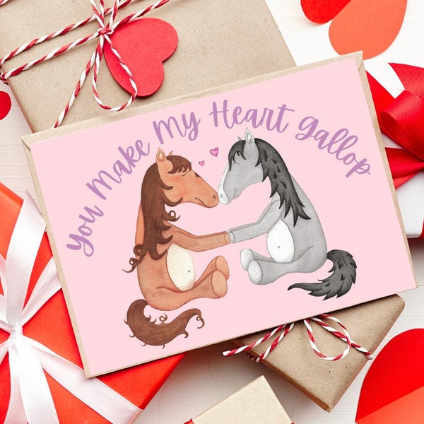 Whimsical Horse Couple Valentine's Day Card Hand-Painted Watercolour Card Valentine's Day Card Cute Horse Couple Happy Valentine's Day