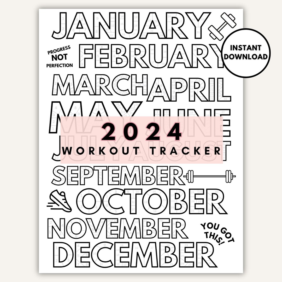 2024 Workout Tracker Coloring Printable, Wellness Tracker, Monthly