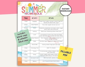 Sommarschema redigerbar PDF, sommarönskelista, sommarchecklista, barnsysslor, sommarplanerare för barn, sommaraktiviteter, sommarkalender