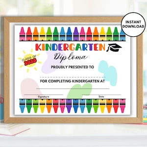 2025 Kindergarten-Abschlussdiplom, Kindergarten-Diplom zum Ausdrucken, Kindergarten-Zertifikat für Lehrer, Regenbogenstifte