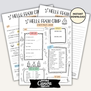 Editable Camp Letters, Fill-in-the-Blank Camp Stationery, Printable Summer Camp Letter, Kids Camp Letter Template, Letter Home, Sleepaway