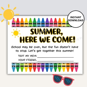 Playdate Karten druckbar, Kinder Sommer Kontaktkarten, Kinder Visitenkarten, Ende der Schule druckbare Tag, Keep in Touch Karten, Spieldatum Notiz