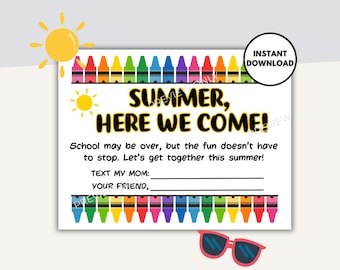 Playdate Karten druckbar, Kinder Sommer Kontaktkarten, Kinder Visitenkarten, Ende der Schule druckbare Tag, Keep in Touch Karten, Spieldatum Notiz