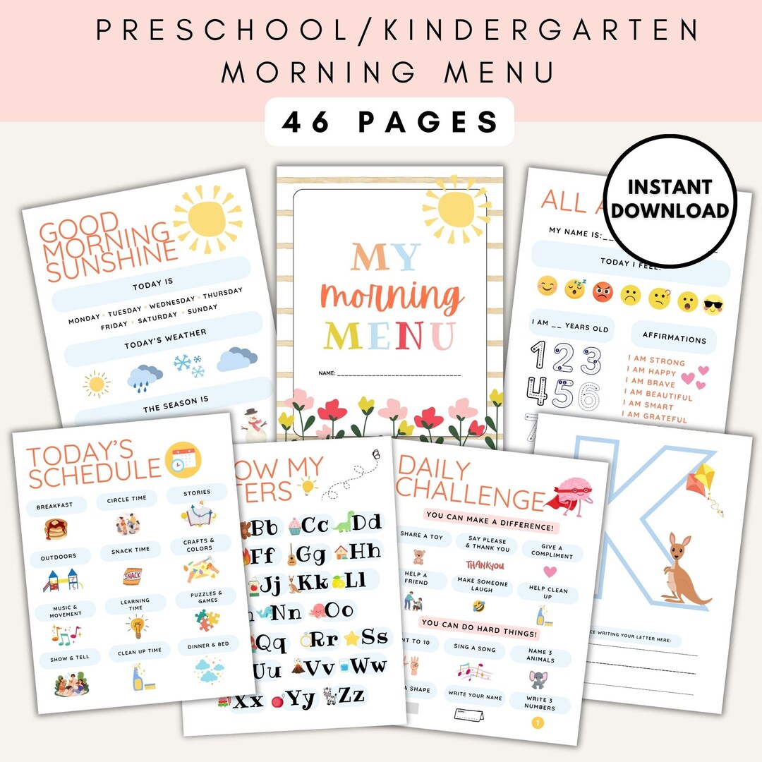 Preschool Morning Menu Printable, Homeschool Preschool, Preschool