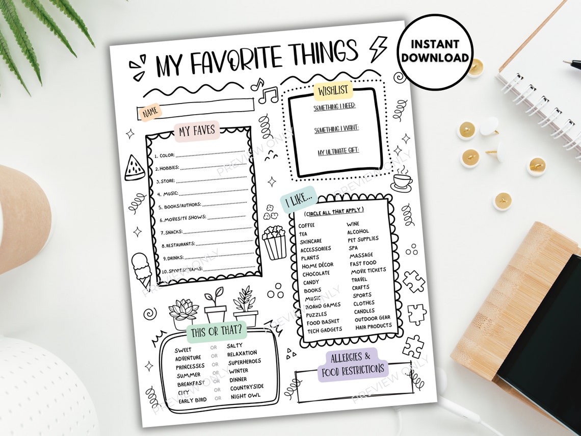 My favorite things survey for family employee favorites co worker