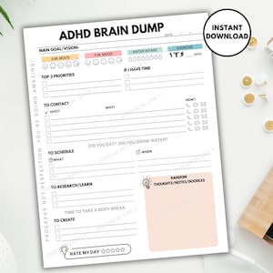 ADHD Brain Dump Printable, ADHD To Do List Template, ADHD Planner Adult, Thought Organizer, Productivity Planner, Daily Neurodivergent Plan