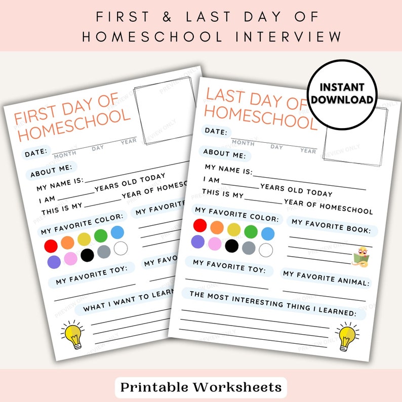 First Day & Last Day of Homeschool Interview, Preschool Morning Menu Printable, Preschool Worksheets, Kindergarten Homeschool Menu image 1