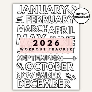 2026 Workout Tracker Coloring Page, Wellness Tracker, Monthly Habit Tracker, Goal Tracker, Daily Workout Tracker, Digital Workout Track