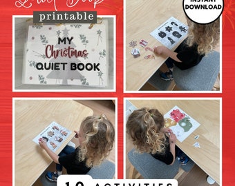 Christmas Quiet Book pages | Printable paper quiet book, DIY homeschool preschool busy book, Christmas Quiet activity book, activity pages