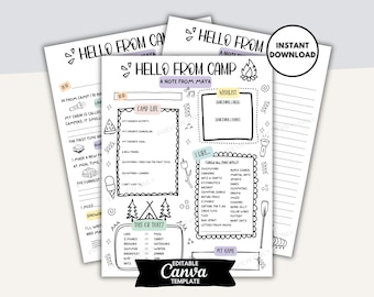 Editable Camp Letters, Printable Summer Camp Letter Home, Fill-in-the-Blank Camp Stationery, Kids Camp Letter Template, Sleepaway Camp