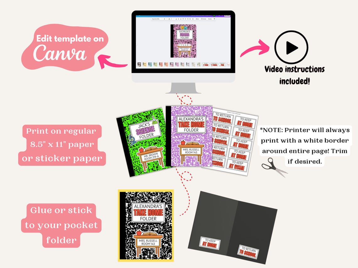 Editable Student Folder Covers, Printable Take Home Folder, Homework ...