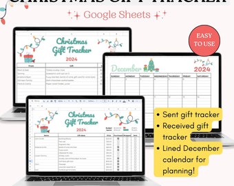 Christmas Gift Tracker Google Sheets | 2 Christmas Gift Tracker Spreadsheets + 1 Lined December Calendar, Christmas Gift List Tracker