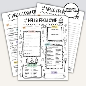 Cartas imprimibles para campamentos, Cartas para campamentos de verano, Papelería para completar, Plantillas para cartas de campamentos infantiles, Cartas para campamentos, Campamentos de verano