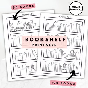 Bookshelf Printable, 50 books and 100 books challenge, Coloring book tracker, reading log, books I&#39;ve read tracker instant download PDF
