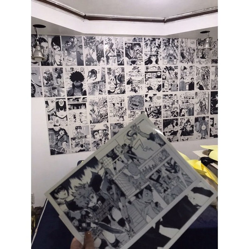 100 Anime Manga Panels Wall Collage Kit / Anime Black & White Etsy