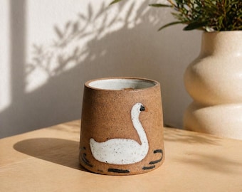 Handmade Ceramic Speckled Swan Tumbler Mug