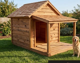 Wooden Dog House with Porch Woodworking Plan PDF | DIY Pet House Blueprint | Beginner Friendly | Large Medium Dog