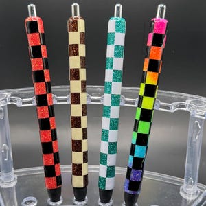 Checkered Glitter Pen | Gel Pen | Refillable Pen