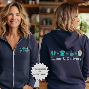 Custom Mother Baby Nurse Full Zip Hooded Jacket, Labor and Delivery Nurse Jacket, RN Zip Sweatshirt, Nurse Gifts, Nurse Graduation, Mom Baby