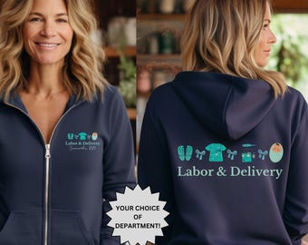 Custom Mother Baby Nurse Full Zip Hooded Jacket, Labor and Delivery Nurse Jacket, RN Zip Sweatshirt, Nurse Gifts, Nurse Graduation, Mom Baby