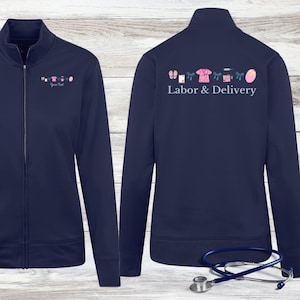 Custom Labor Delivery Nurse Full Zip Fleece Jacket, Labor and Delivery Nurse Jacket, L&D RN Zip Wicking Jacket, Nurse Gifts Nurse Graduation
