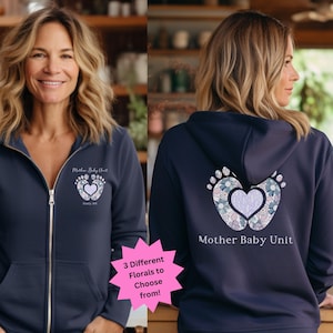 Custom Mother Baby Nurse Full Zip Hooded Jacket, Labor and Delivery Nurse Jacket, RN Zip Sweatshirt, Nurse Gifts, Nurse Graduation, Mom Baby