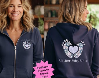 Custom Mother Baby Nurse Full Zip Hooded Jacket, Labor and Delivery Nurse Jacket, RN Zip Sweatshirt, Nurse Gifts, Nurse Graduation, Mom Baby