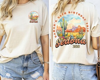 Custom Desert Birthday Group Party Shirts, Matching Hiking Birthday T-shirts, Turning 40 Gift, Girls Weekend Trip 30 50 60 Sedona Scottsdale