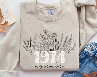 Custom Birth Year Number Sweatshirt, Vintage Wildflower Birth Month sweater, milestone birthday gift Her Woman Wife Mom Grandma, born in