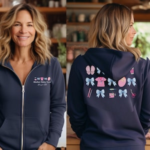 Custom Mother Baby Nurse Full Zip Hooded Jacket, Nurse Jacket, RN Zip Sweatshirt, Nurse Gifts, NICU, OB Mom Baby, New Grad Gift