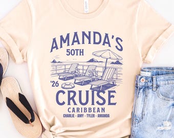 Custom Birthday Group Party Cruise Shirts, Matching Beach Birthday T-shirts Turning 40 Gift Girls Weekend Trip Cruise tee, Tropical 30 50 60