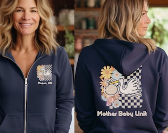 Custom Mother Baby Nurse Full Zip Hooded Jacket, Labor and Delivery Nurse Jacket, RN Zip Sweatshirt, Nurse Gifts, Nurse Graduation, Mom Baby