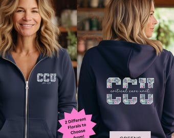 Custom CCU Nurse Full Zip Hooded Jacket, Critical Care Nurse Jacket, RN Zip Sweatshirt, Nurse Gifts, Nurse Graduation, Physician Assistant