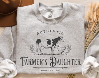Vintage Farming Sweatshirt for Farm Daughter, Farm Lover Gift, Cow Dairy Farm Hoodie, Country Girl tshirt, Dairy Farm Sweater, Chicken tee
