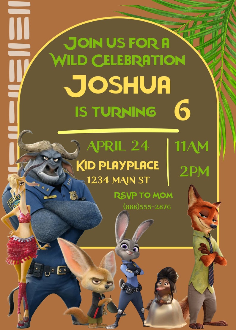 Zootopia Birthday Invitation Etsy