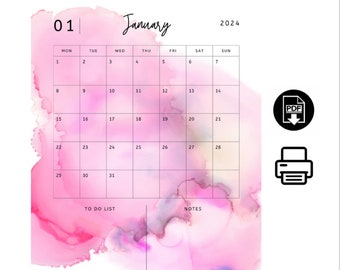 2024 Calendar 2024 Monthly Planner Vertical Monday Start 2024 Elegant Monthly Calendar 8.5 x 11.5 Letter Size Print at Home Wall Calendar