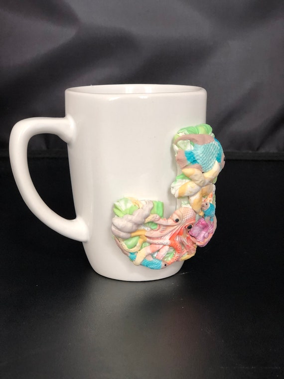 Handmade 3D Polymer Clay Mug, Ocean Theme Mug, Fish Mug, Octopus