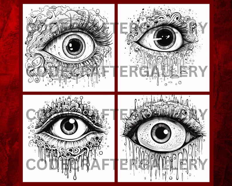 Eyeball Coloring Page, 48 Pages Vol. 3, Drippy, Psychedelic, Adultkids