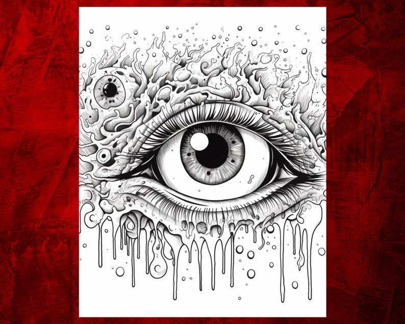 Eyeball Coloring Page 10 Pages Drippy Psychedelic - Etsy