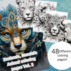 Animal Coloring: A 48 Page Collection of Mandala Animal Coloring Pages, mandala, PNG file, digital download, Commercial licensing available.