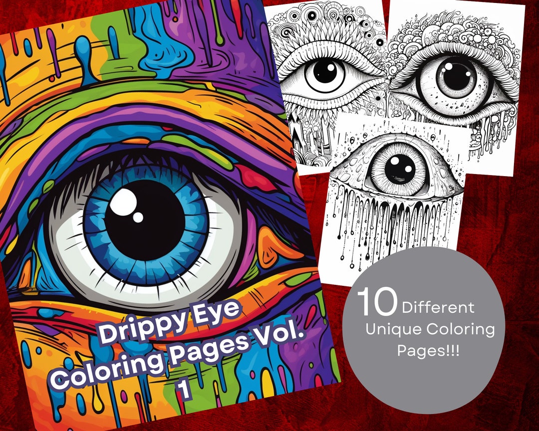 Eyeball Coloring Page 10 Pages Drippy Psychedelic - Etsy