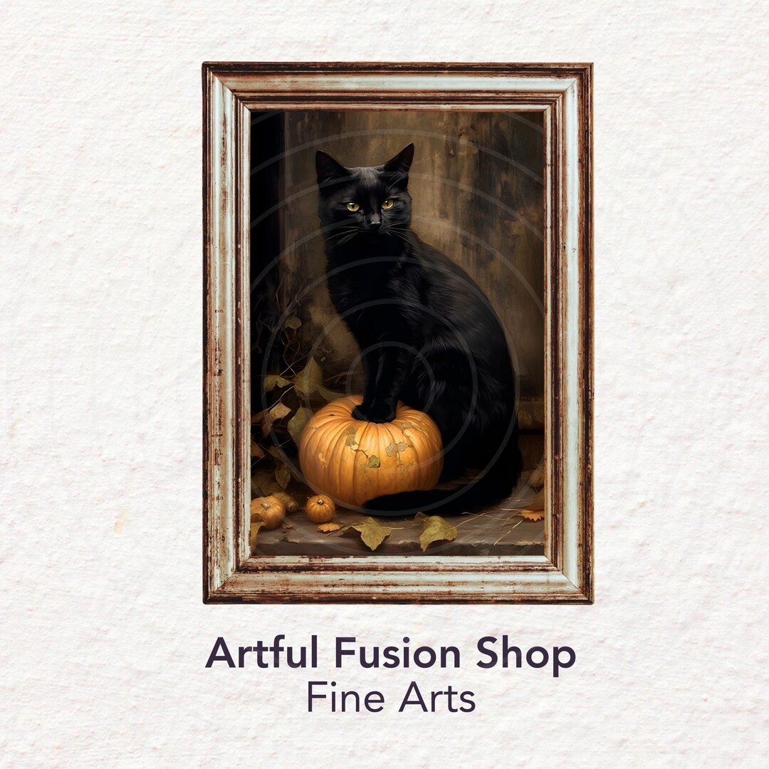PRINTABLE Halloween Wall Art Cute Black Cat Halloween Pumpkin - Etsy