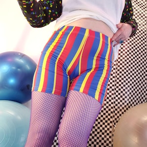 Clown Stripe Bike Shorts, Womens Clowncore Circus Spankies
