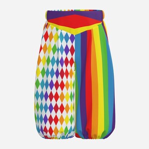 Pantalones capri abullonados de payaso con rayas arlequín arcoíris Jester Knickerbockers