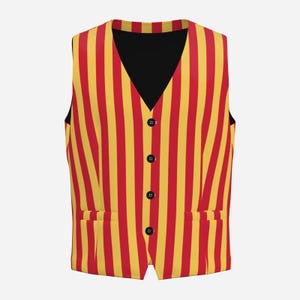 Chaleco elegante para hombre, rayas rojas y amarillas, chaleco de bufón/payaso.
