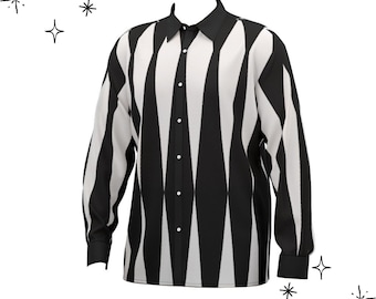 Svelto Silky Shirt Pierrot Slashed Jester Black White Mens Satin Long Sleeve Button Up