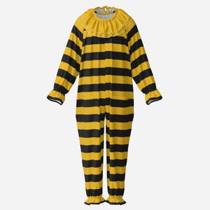 Mono de circo con rayas de abeja, amarillo y negro, traje de payaso profesional, fursuit parcial