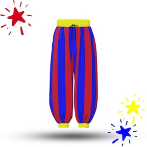 Primary Pal Jester Clown Pants, Red Blue Striped Baggy Nonbinary Circus Cosplay Clowncore Adult Plus Size Professional Costume Sweatpants