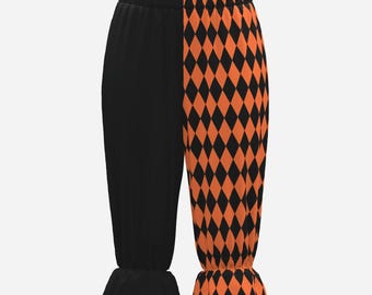 Ruffle Bloomers Split Harlequin Jolly Orange Black Silkcool Capri Jester Clown Pants