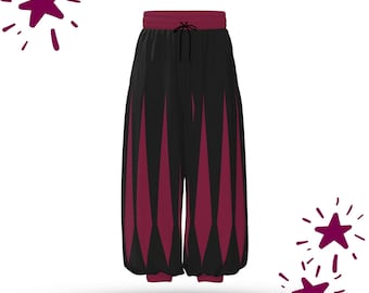 Slashed Jester Pantaloons Maroon Red & Black Clowncore Costume